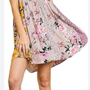 Umgee Pink and Gray Spaghetti Strap Sundress
